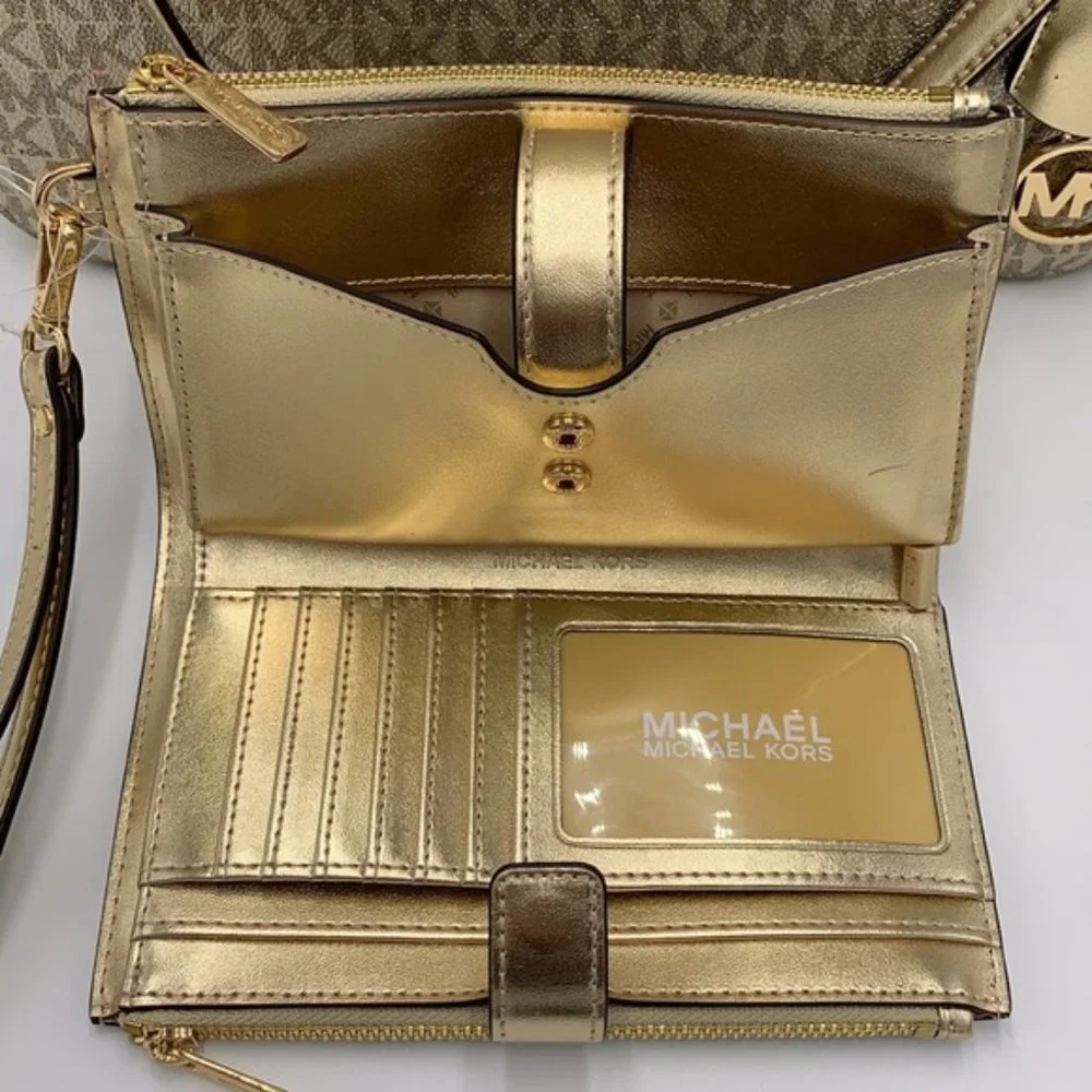 Michael Kors Large X Chain Sholder Tote & Large Double Zip Wallet Pale Gold - Picture 10 of 16